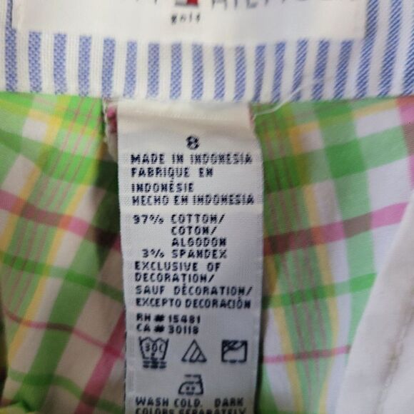 Tommy Hilfiger Golf Shorts 8 Green Pink Plaid High-rise Bermuda Tee Holder - Picture 13 of 13